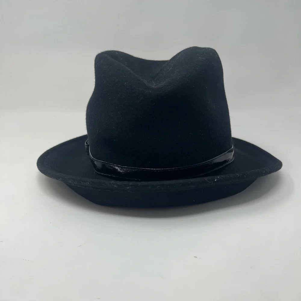 Vintage Black Wool Fedora Hat | Classic Wide Brim | Timeless Minimalist‎ Style - Picture 7 of 8